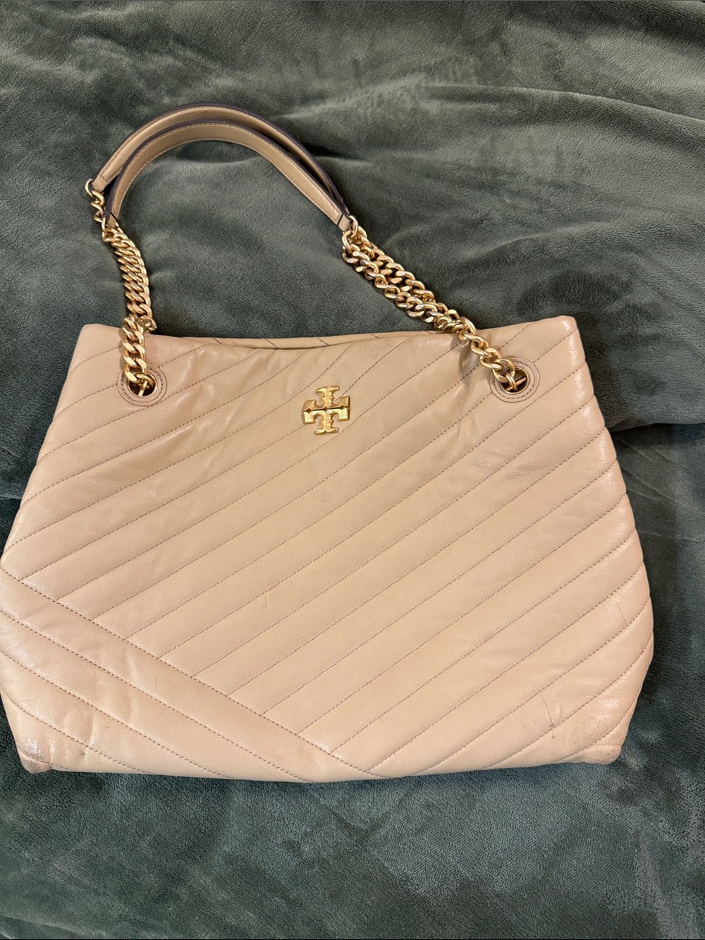 Tory Burch Quilted Leather Shoulder Bag in Nude Blush with Gold Hardware